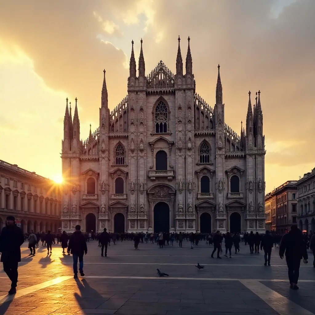Silhouettes at Milan Cathedral at Twilight