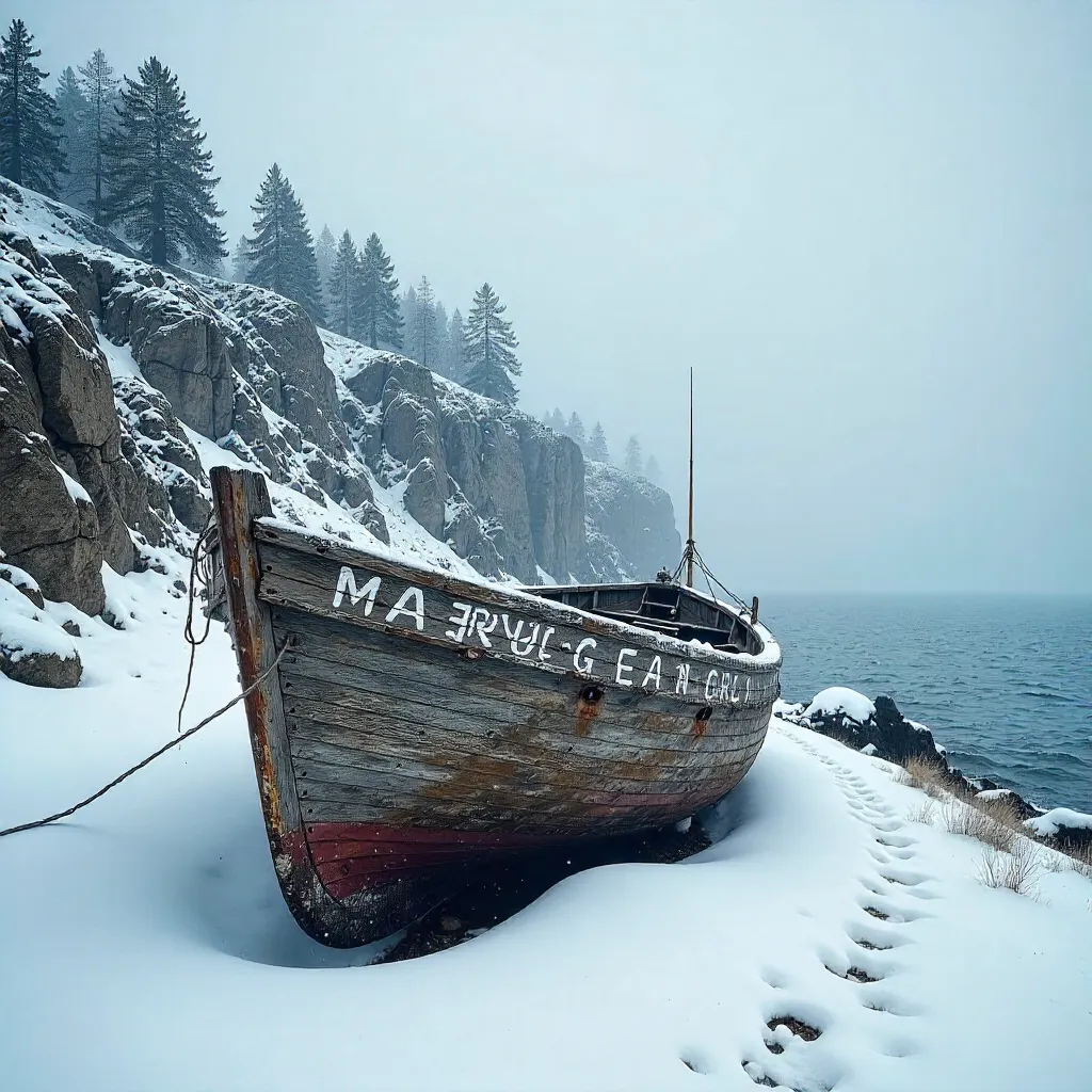 Rustic Boat Anger Management on Snowy Shore