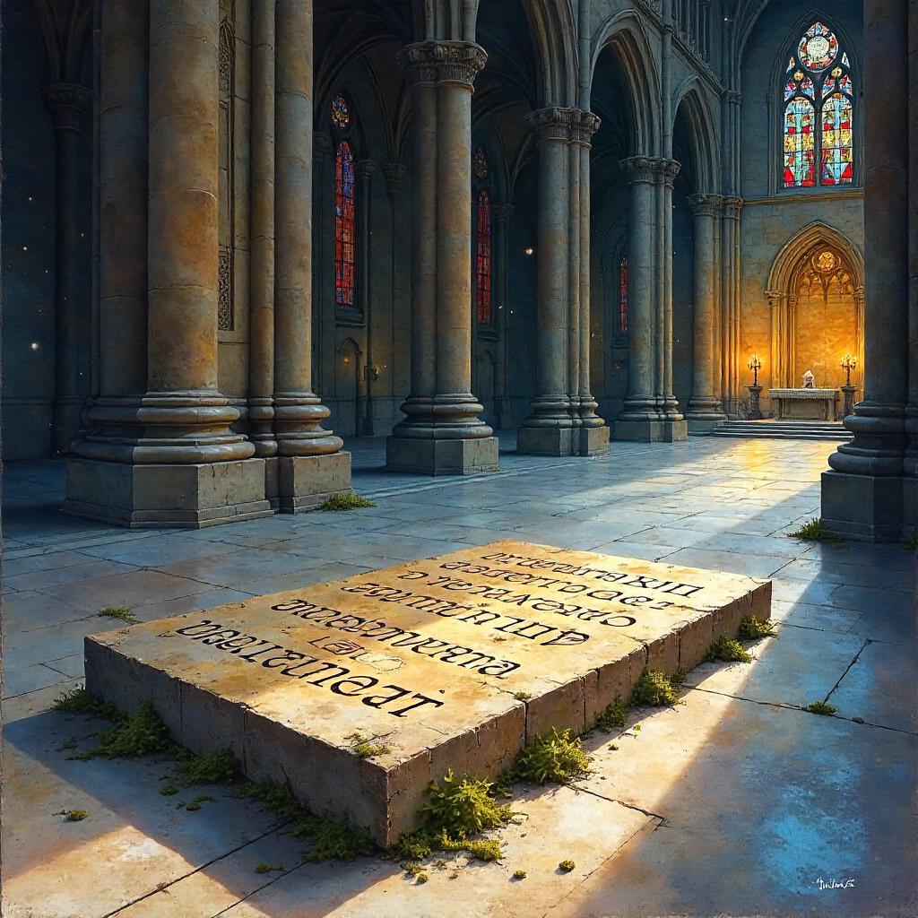Runic Stone in a Watercolor Cathedral