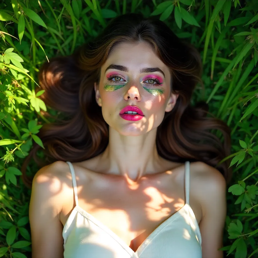 Vibrant Meadow Portrait with Artistic Makeup