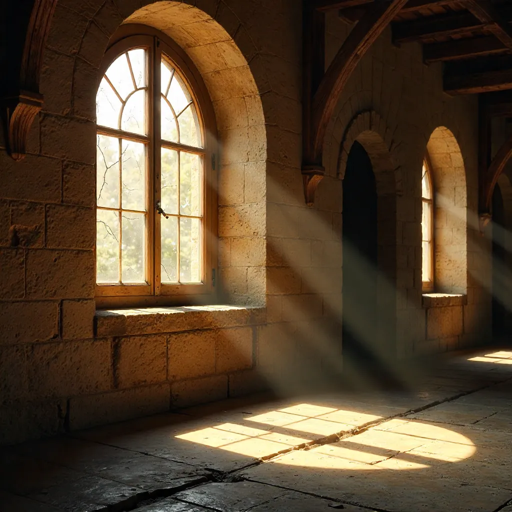 Sunlight Patterns Through an Old Textured Window