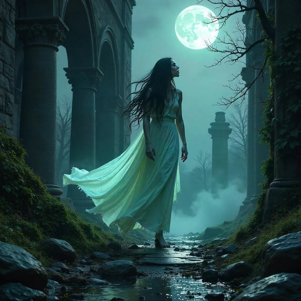 Moonlit Banshee in Crumbling Ruins