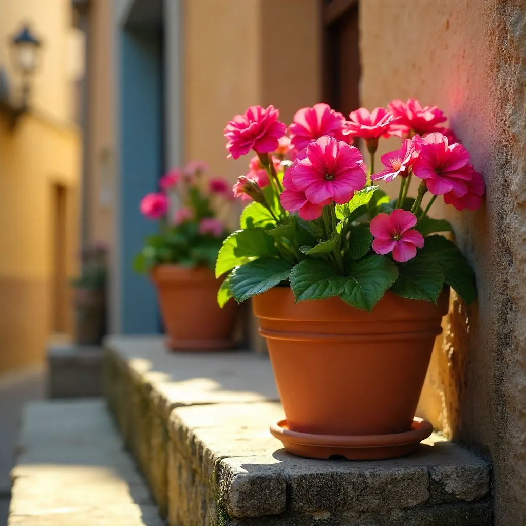 Pink Pelargoniums on Napoli Stone Stairs