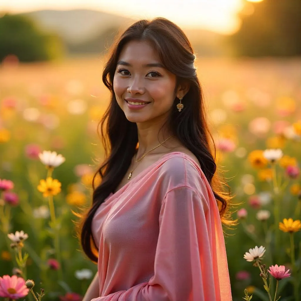 Golden Hour Beauty in a Field of Flowers