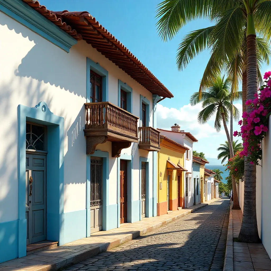 Colonial House with Palm Trees in Porto Seguro, Brazil