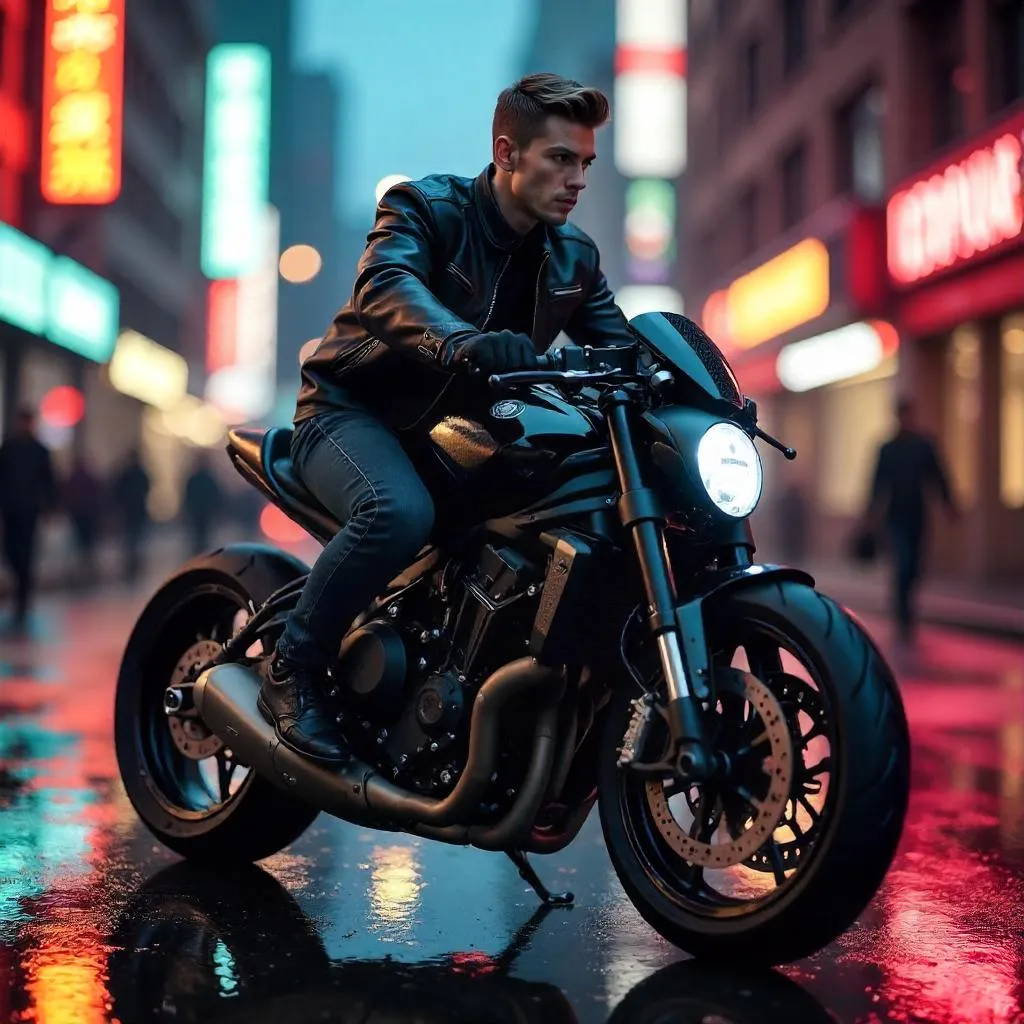 Photorealistic Stylish Rider on Motorcycle