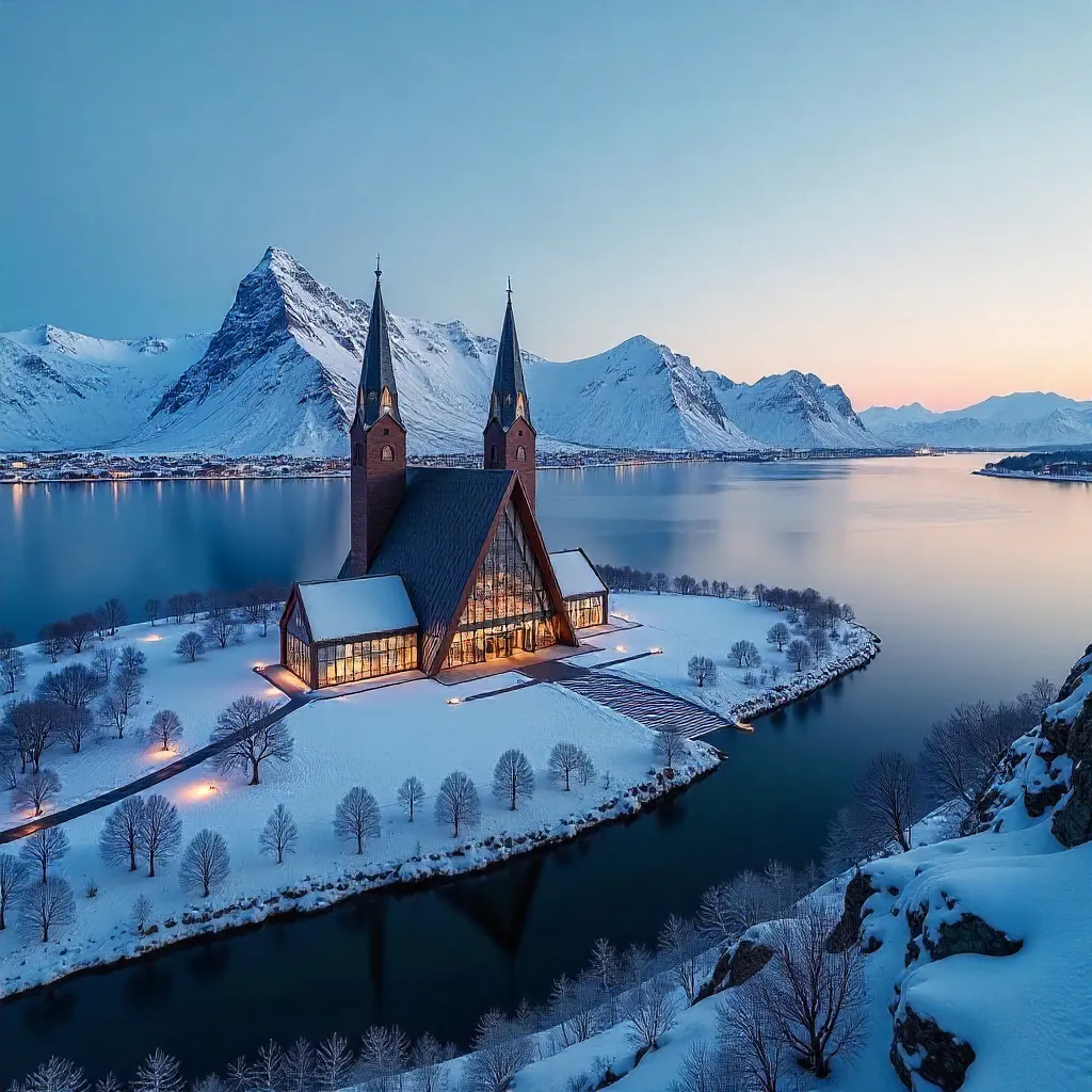Panoramic Aerial View of Tromsø and Arctic Cathedral