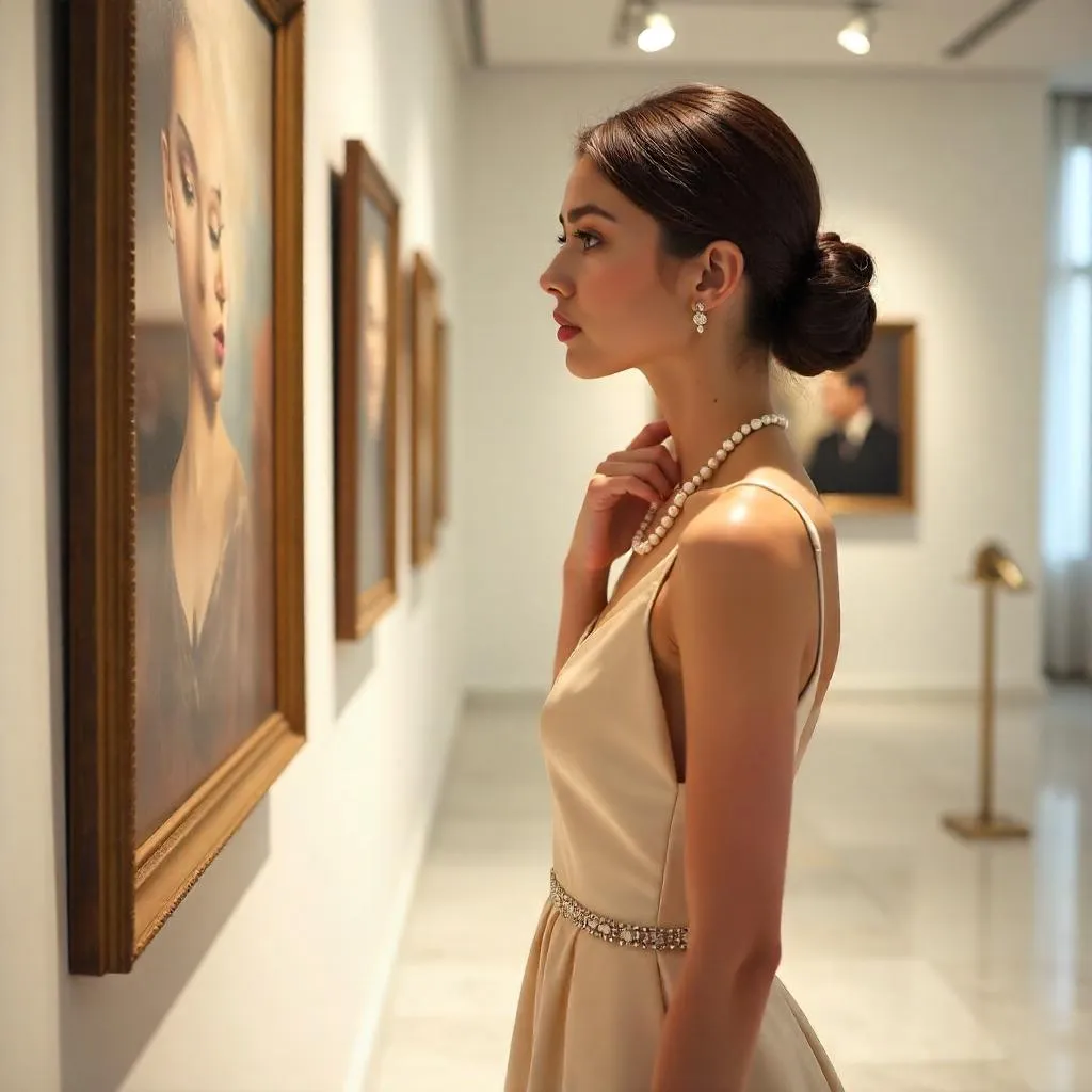 Elegantly Dressed Woman in a Modern Art Gallery