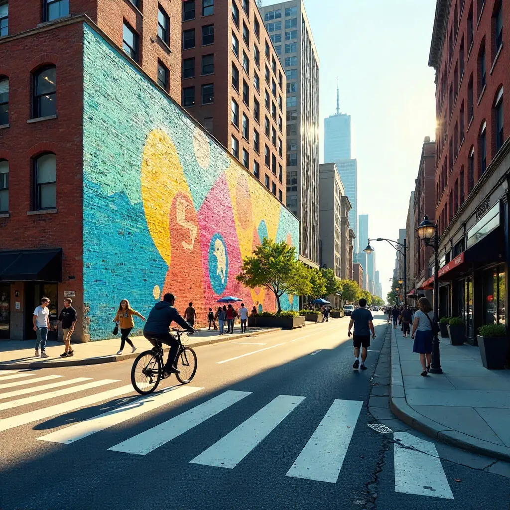 Sunny Street Mural and Crosswalk Vista