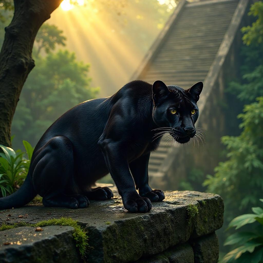 Panther in Mayan Ruins: Photoreal Jungle Encounter