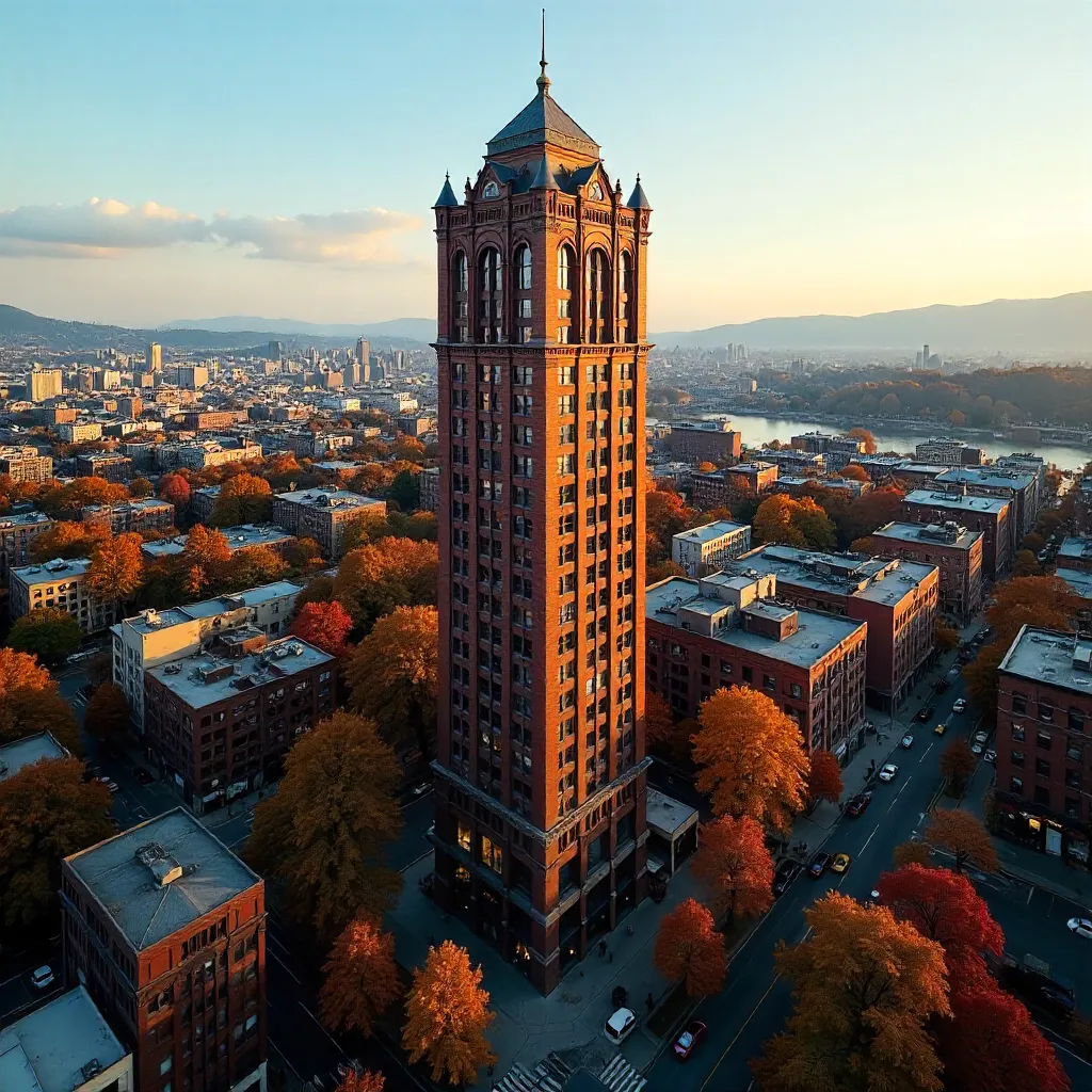 Aerial Autumn Over Smith Tower in Seattle