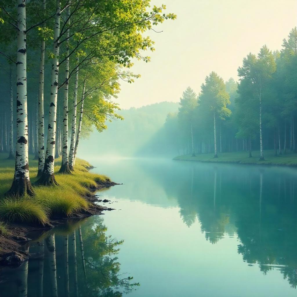 Birch Forest Lake: A Digital Art Landscape