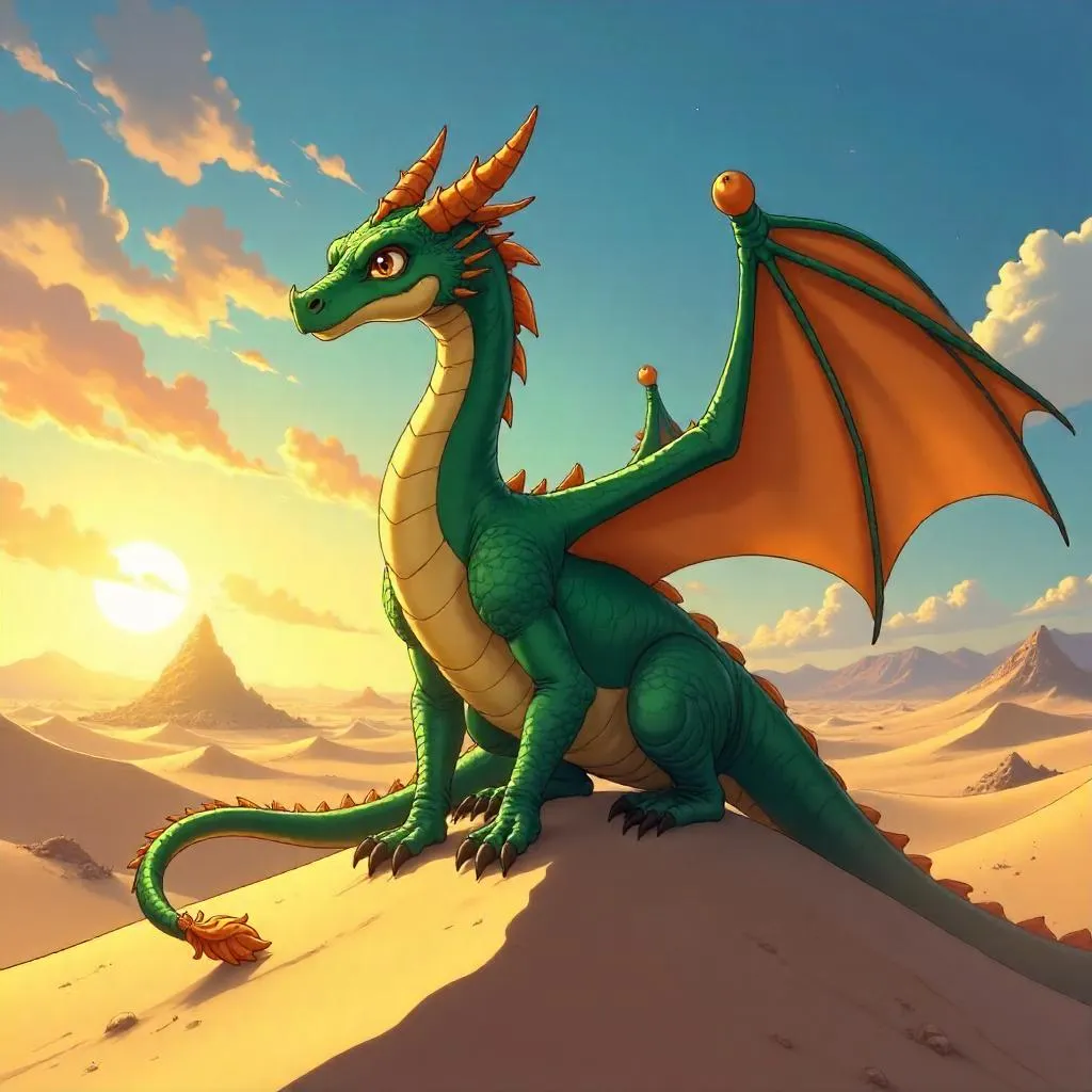 Desert Ember: Anime Dragon Over Golden Dunes
