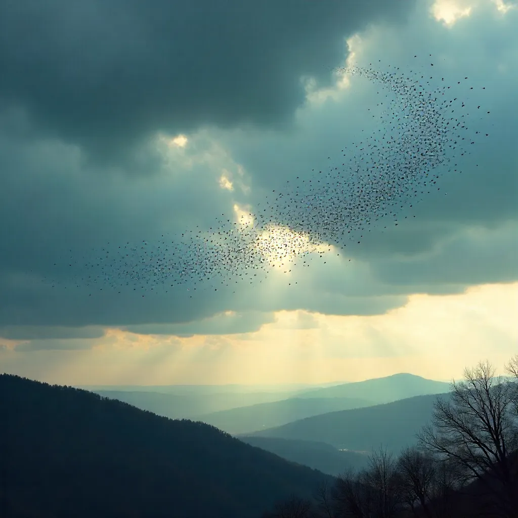 Migrating Flock Under a Cloudy Sky