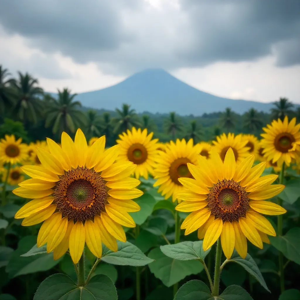 Sunflowers Against Bali's Cloudy Sky