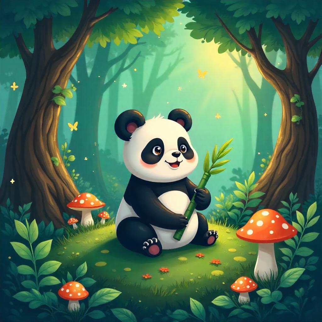 Panda in an Enchanted Grove – Cartoon Style