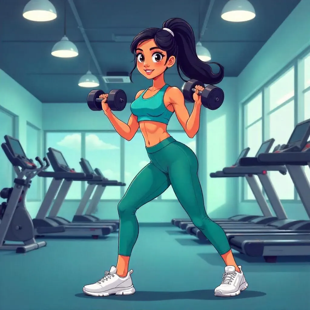 Cartoon Indian Woman at the Gym