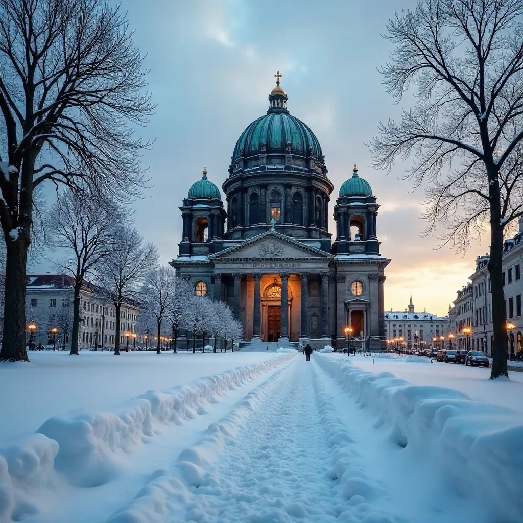 Winter Tranquility: Berlin Cathedral in Snow