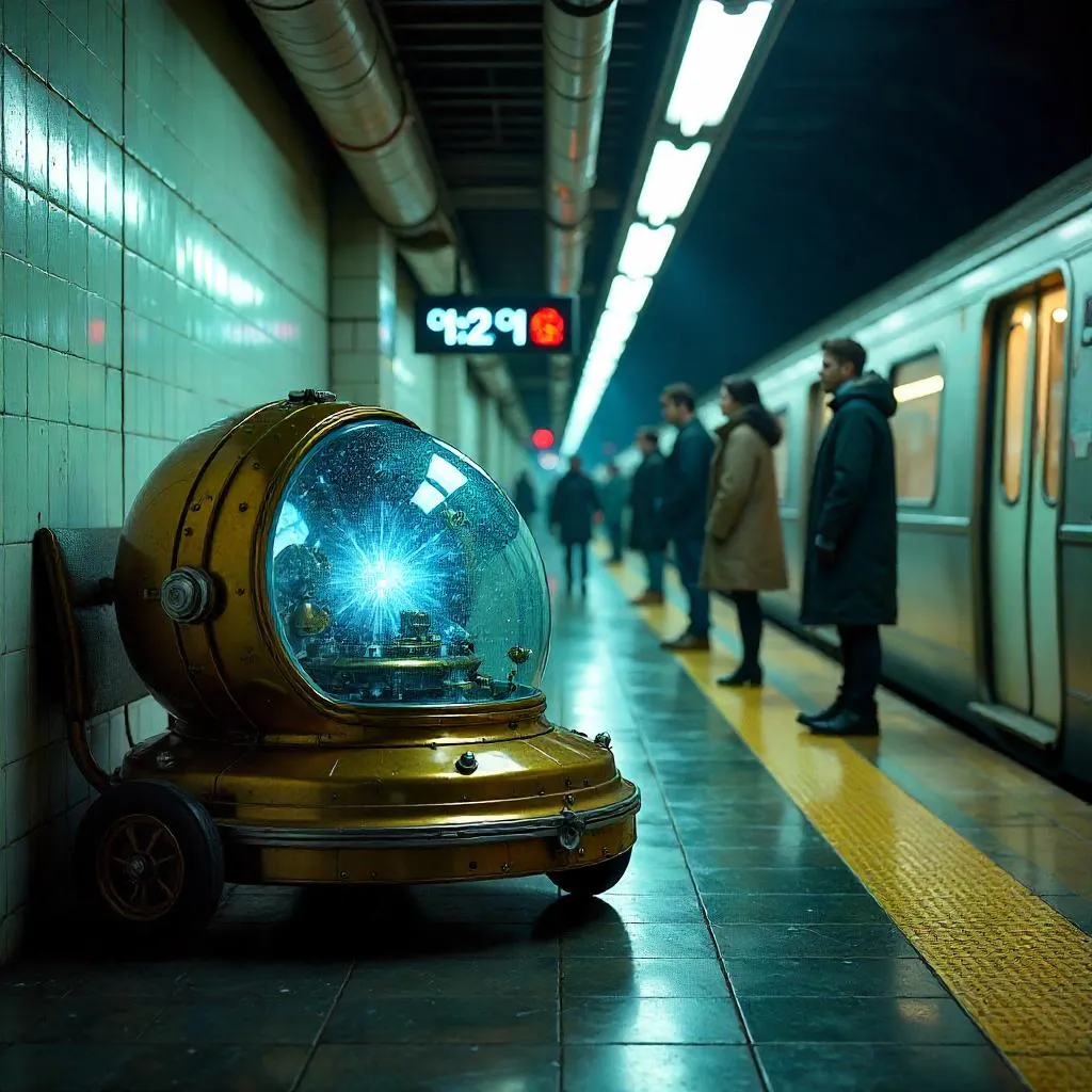 Time Machine in a Neon Subway Station