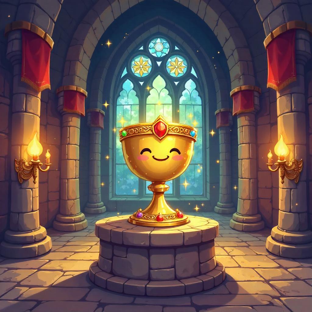 Golden Chalice in a Cartoon Castle Hall