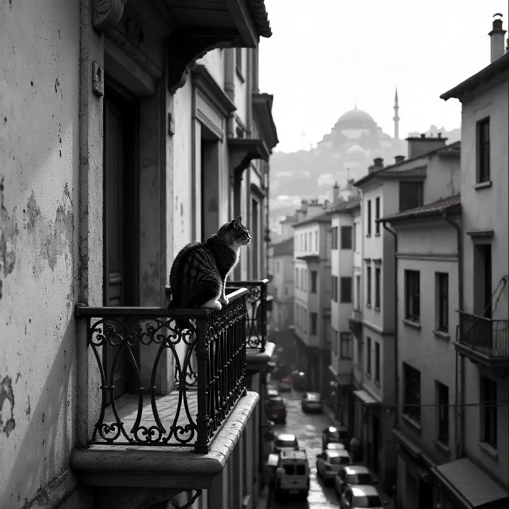 Monochrome Istanbul Balcony Cat