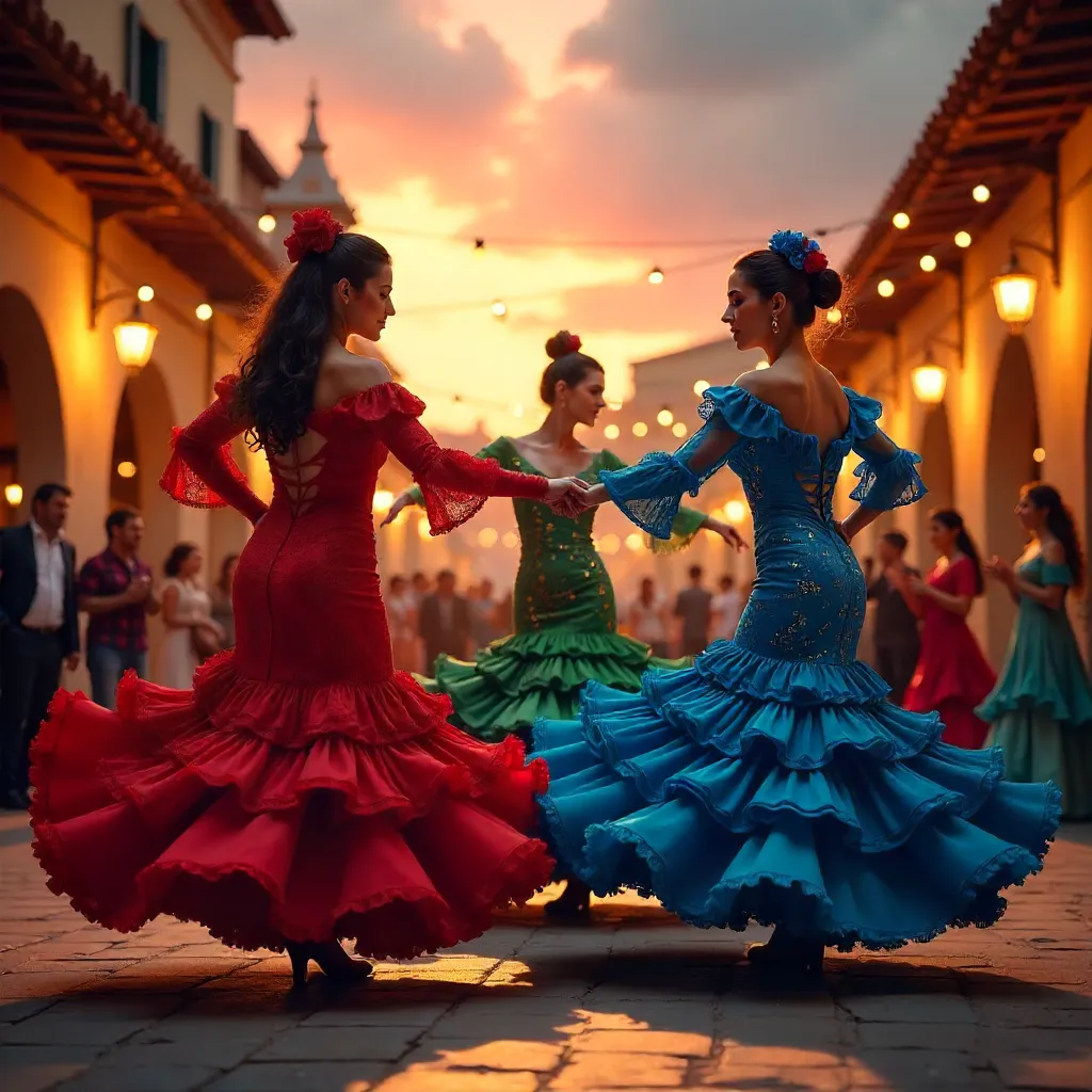 Vibrant Flamenco Dancers on a Colorful Stage