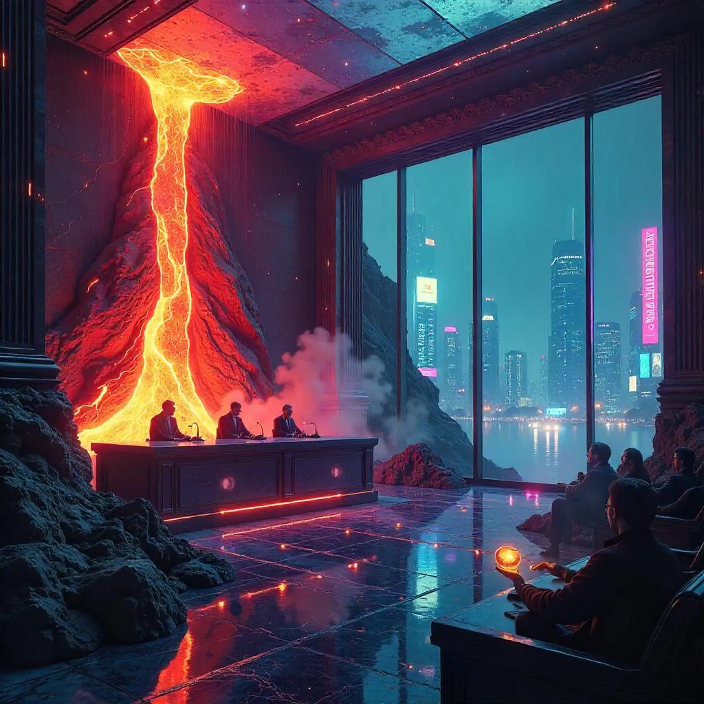 Volcano in a Neon Cybercourt