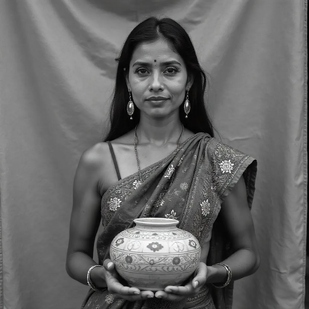 Monochrome Portrait: Woman in Traditional Attire