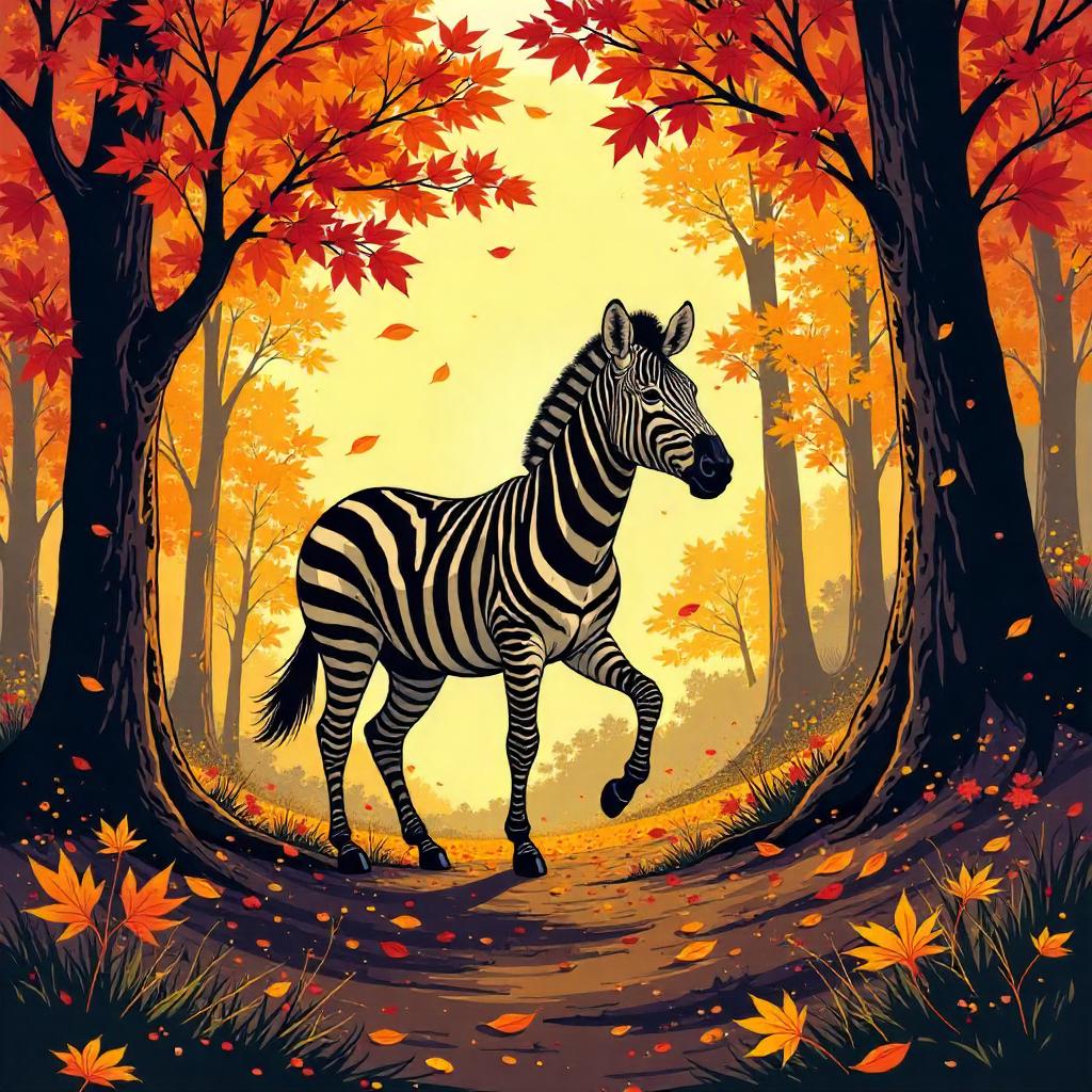 Zebra in an Autumn Forest: Comic Book Splash