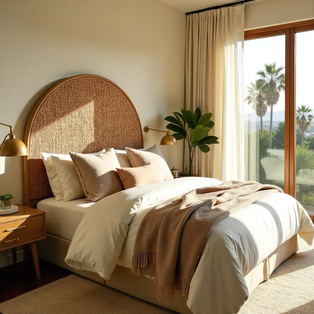 Elegant LA Bedroom with Rattan Headboard