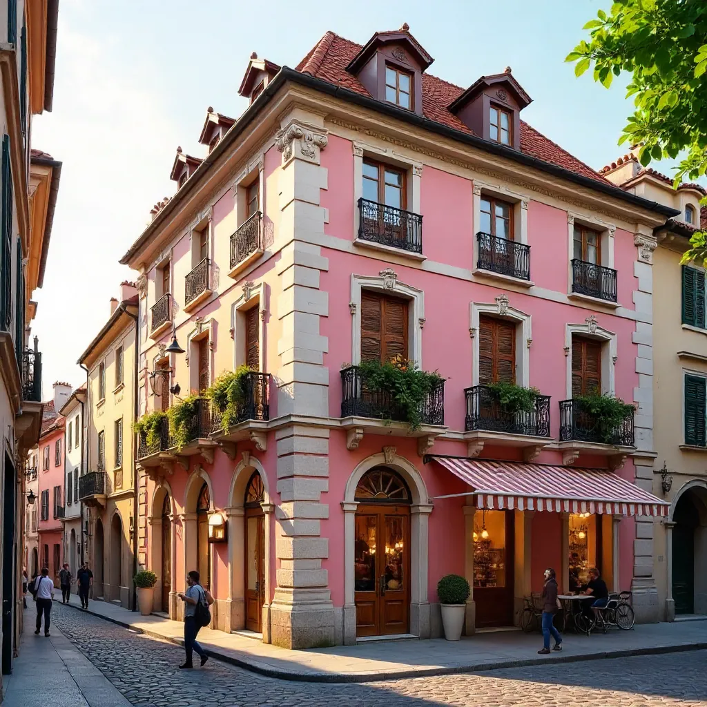 Charming Pink Facade in European Cityscape