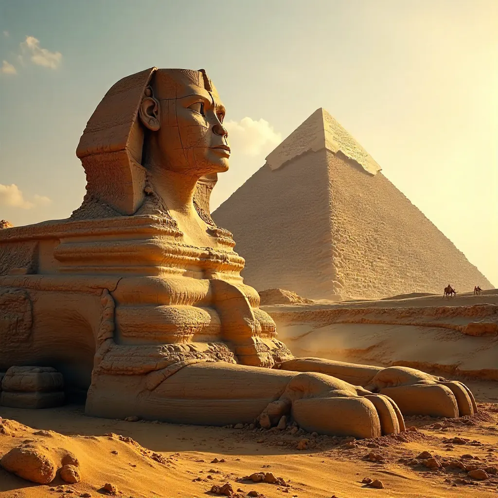Iconic Sphinx of Giza with Pyramid Backdrop