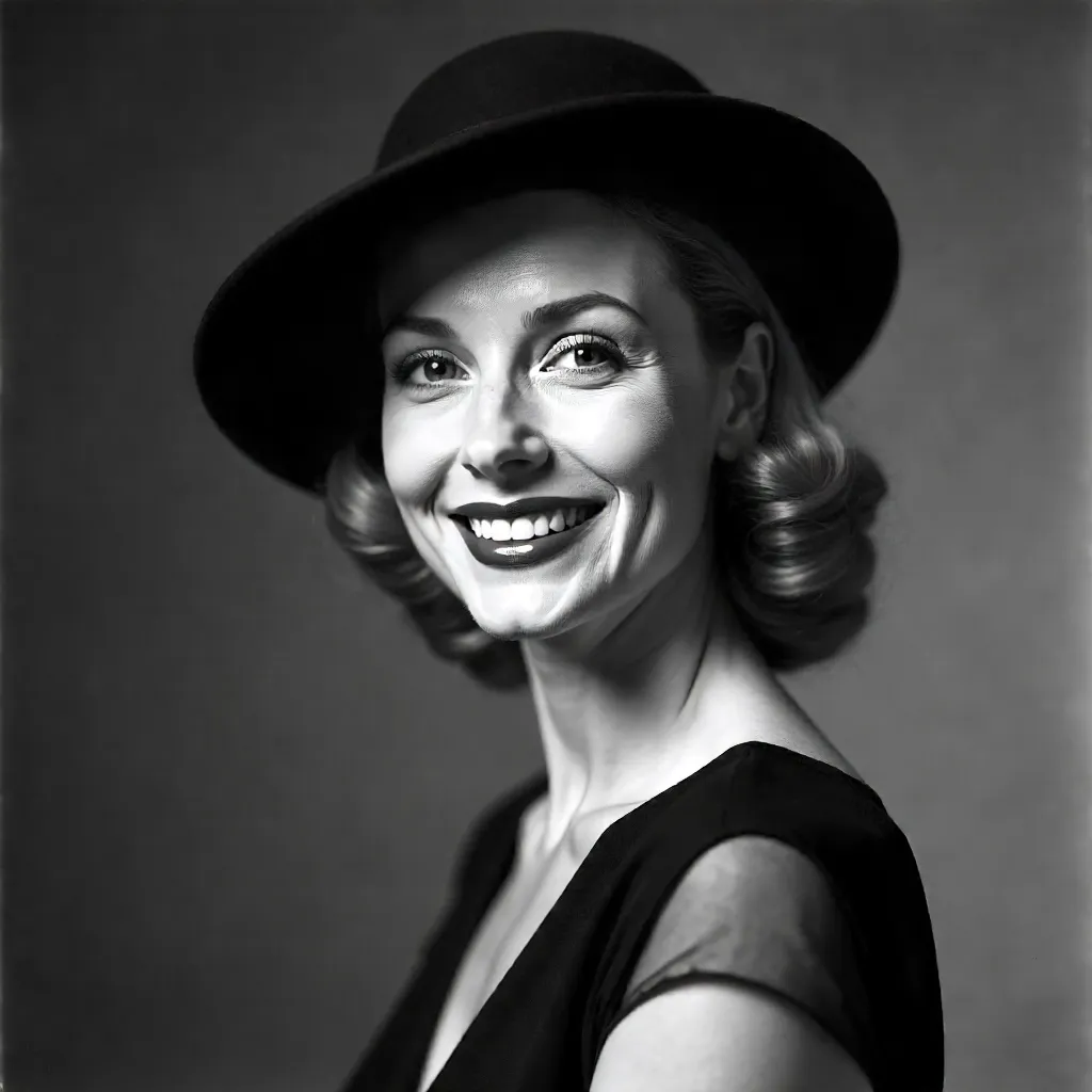 Timeless Smile: B&W Portrait with Hat