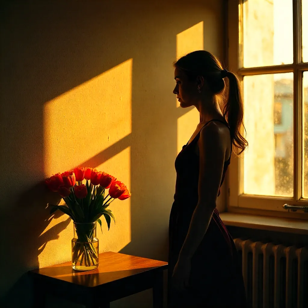 Golden Hour Silhouette with Tulips