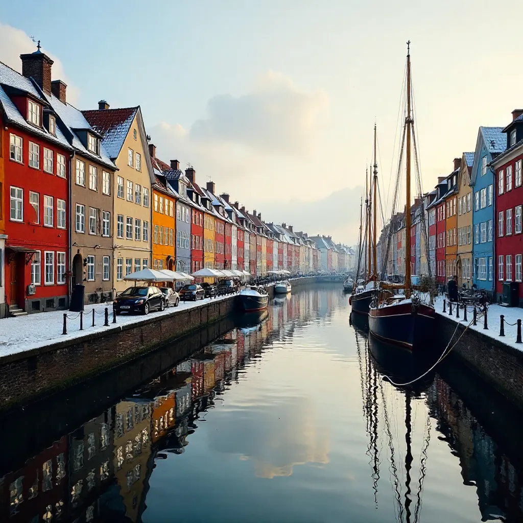 Elegant Winter Nyhavn: Colorful Buildings and Sailboats