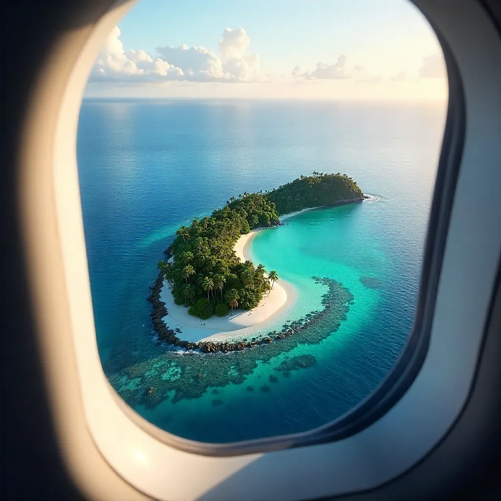 Aerial View: Isolated Island from an Airplane Window
