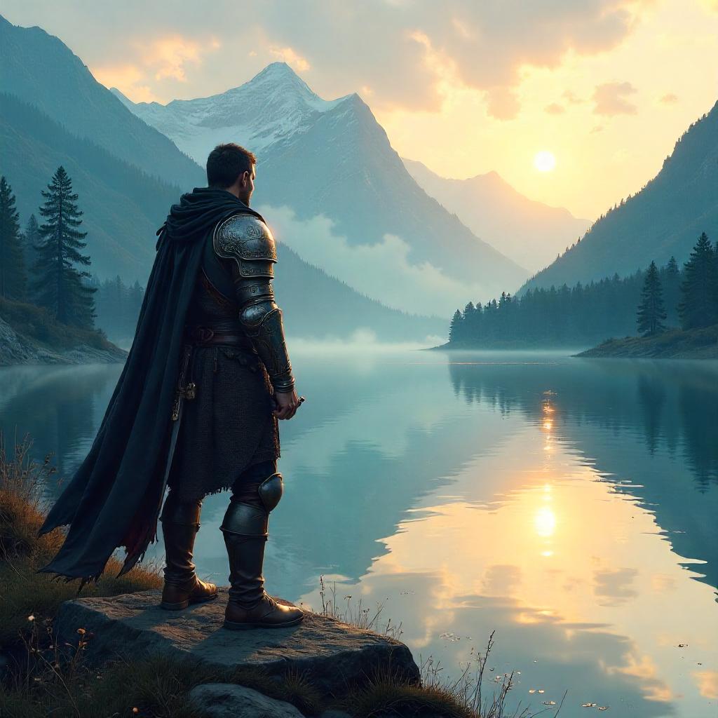 Warrior by the Lake: Digital Fantasy Art