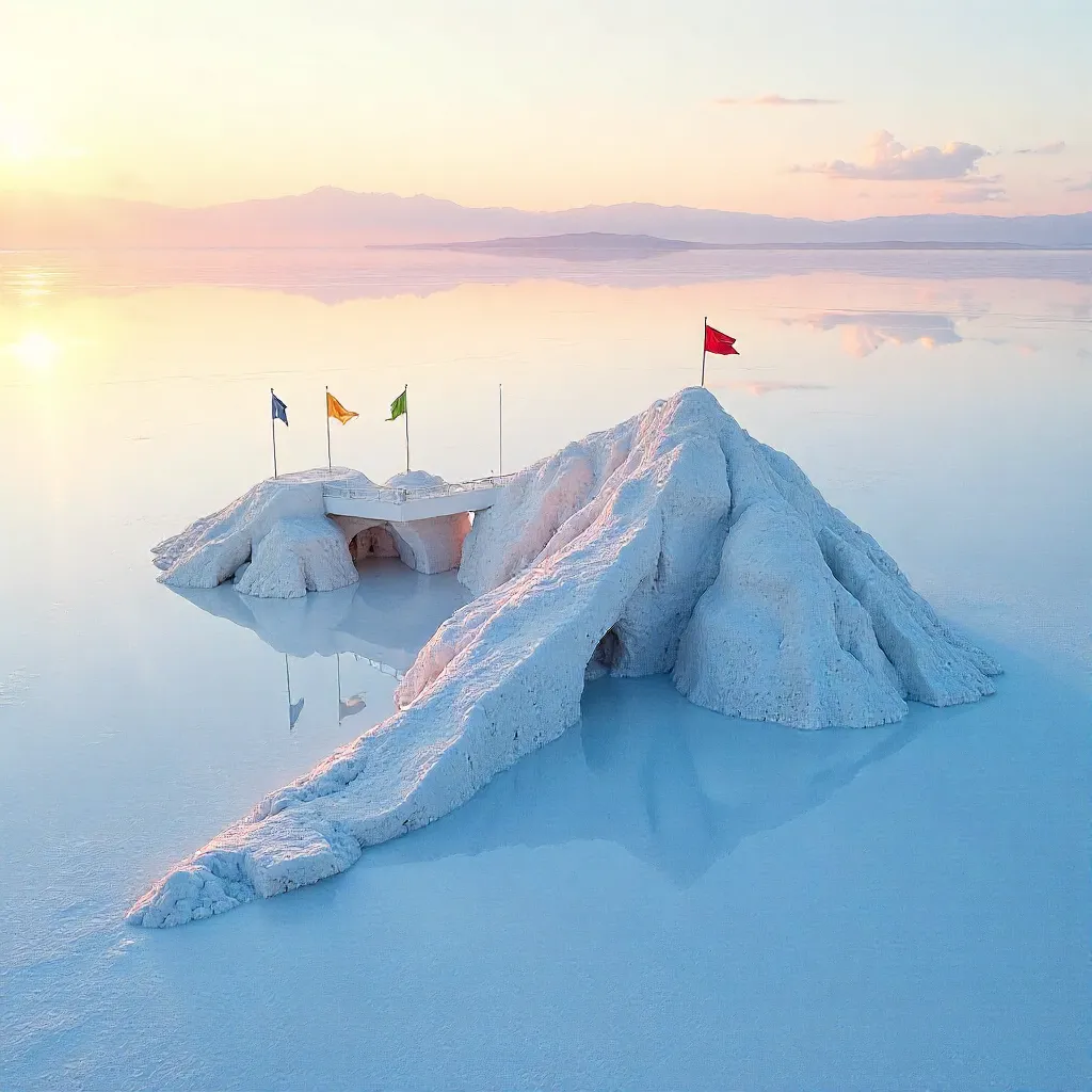 Flags and Architecture Over Uyuni Salt Flats