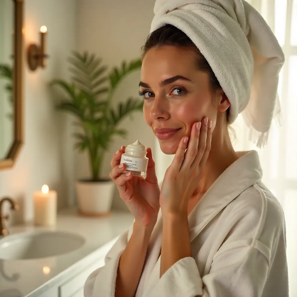 Towel-Wrapped Hair Skincare Cream Ritual