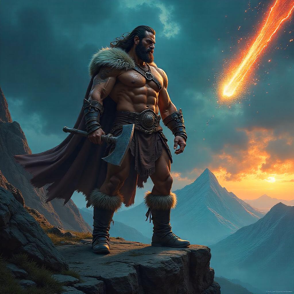 Barbarian Warrior Beneath a Meteor Shower