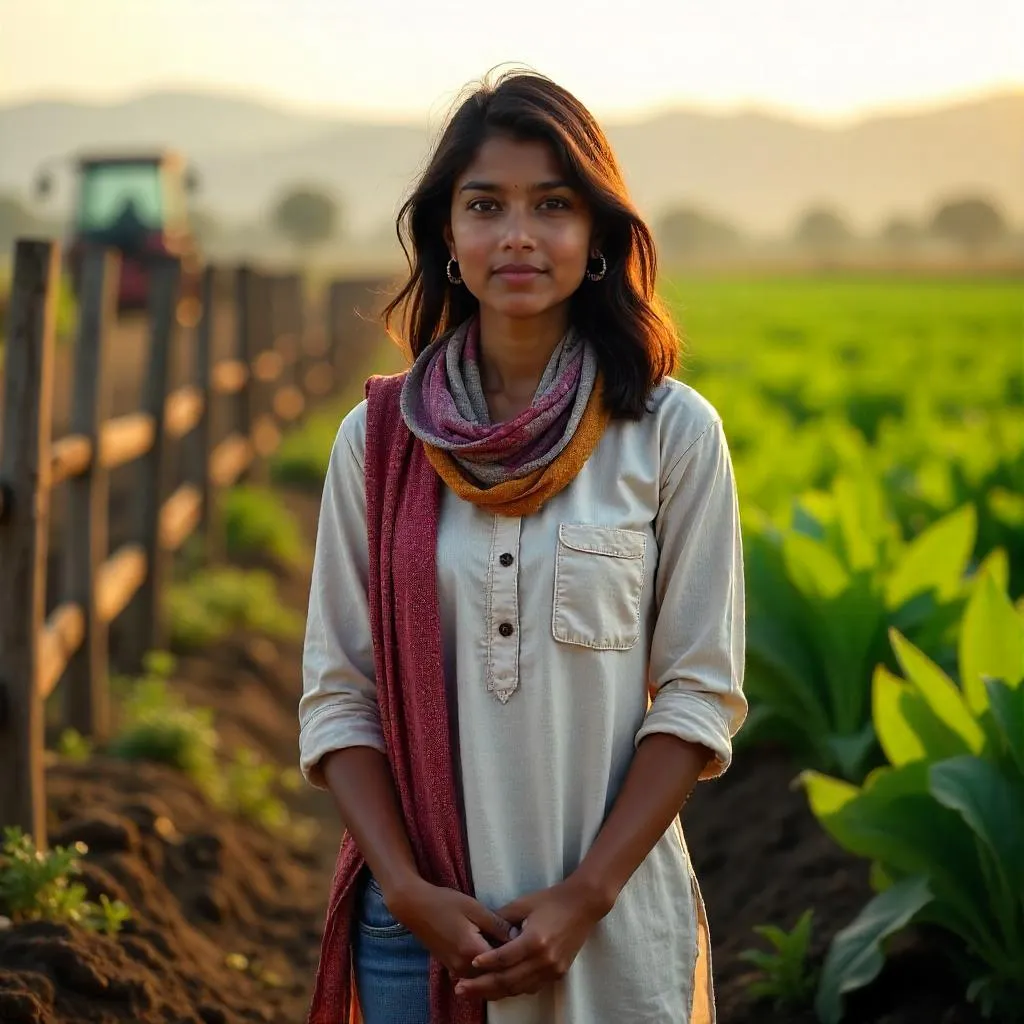 Sunlit Farm Portrait of a Young Indian Woman