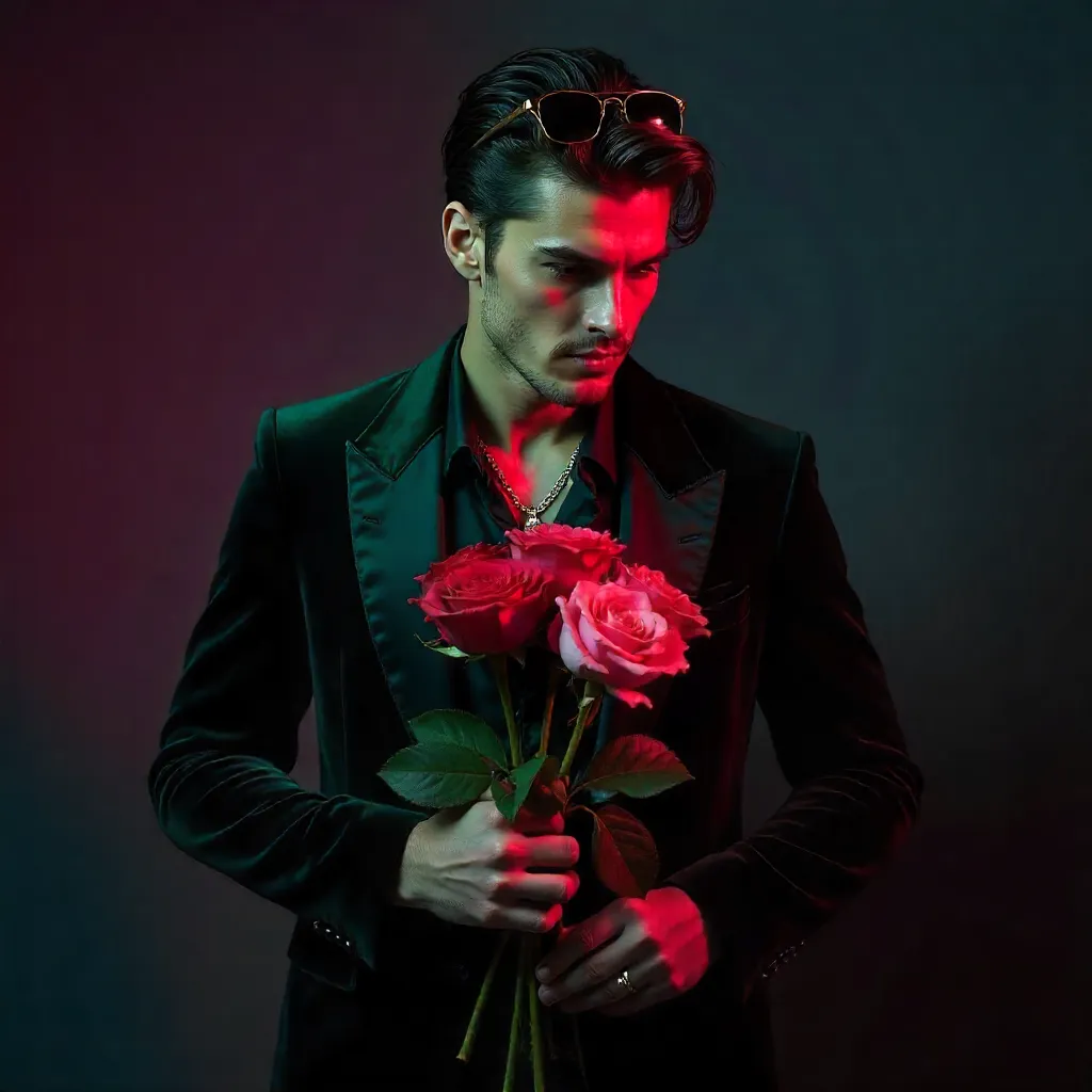 Roses and Velvet: A 90s Elegance Portrait