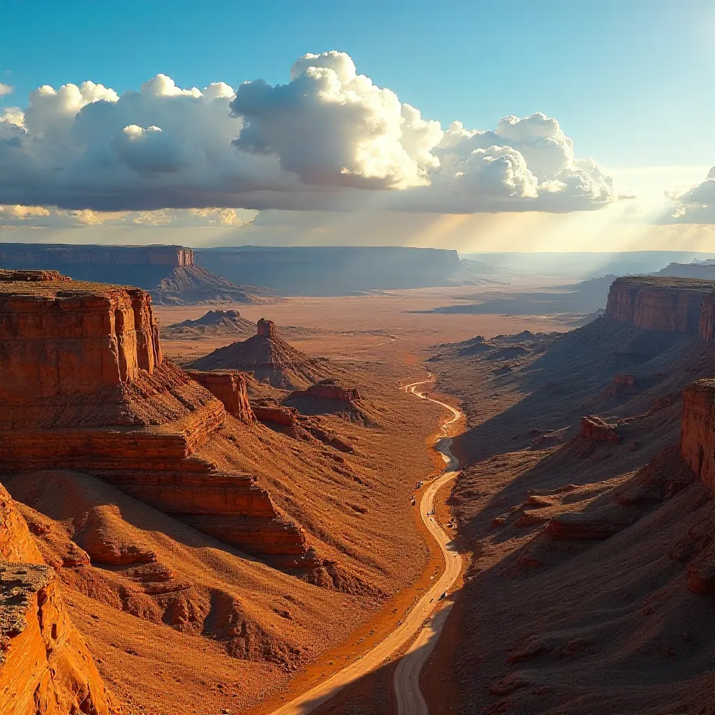 Aerial Clouds Over Rugged Desert Landscape