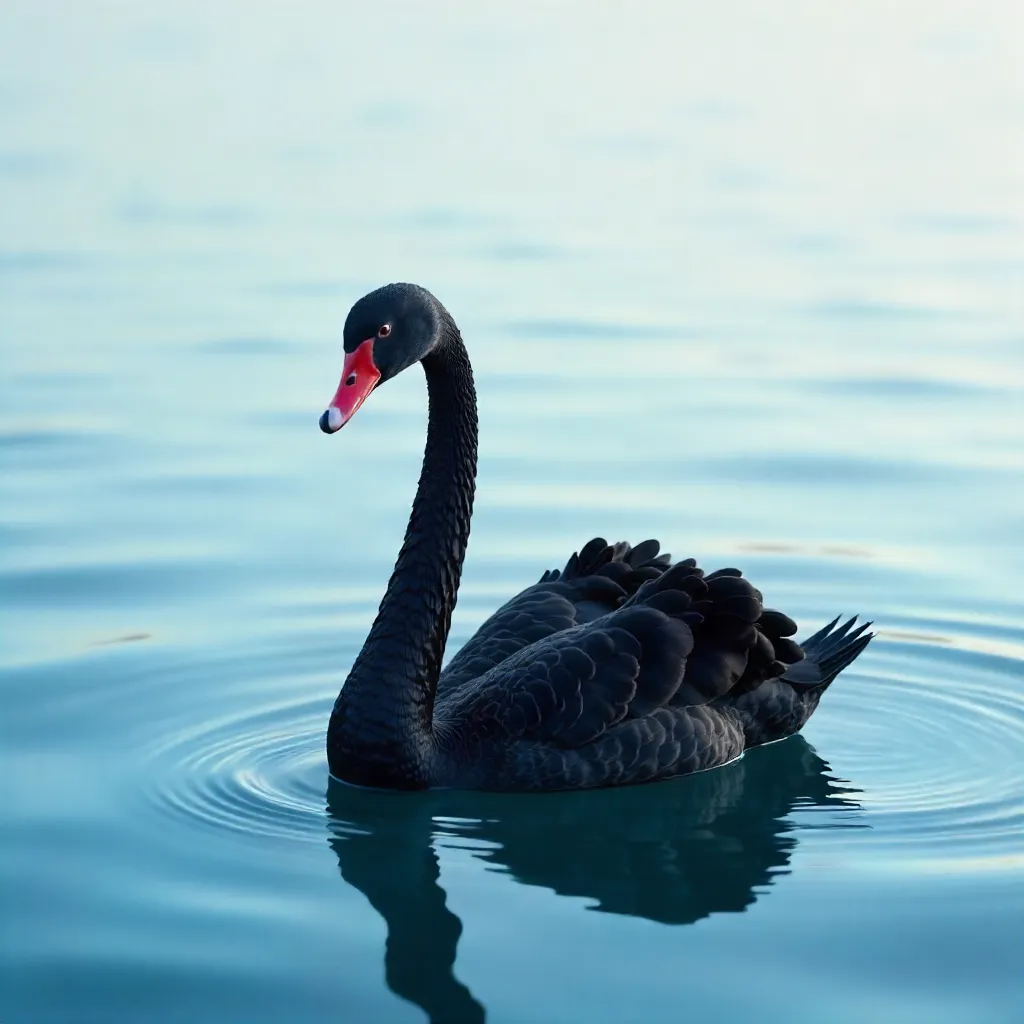 Serene Black Swan on Tranquil Blue Water