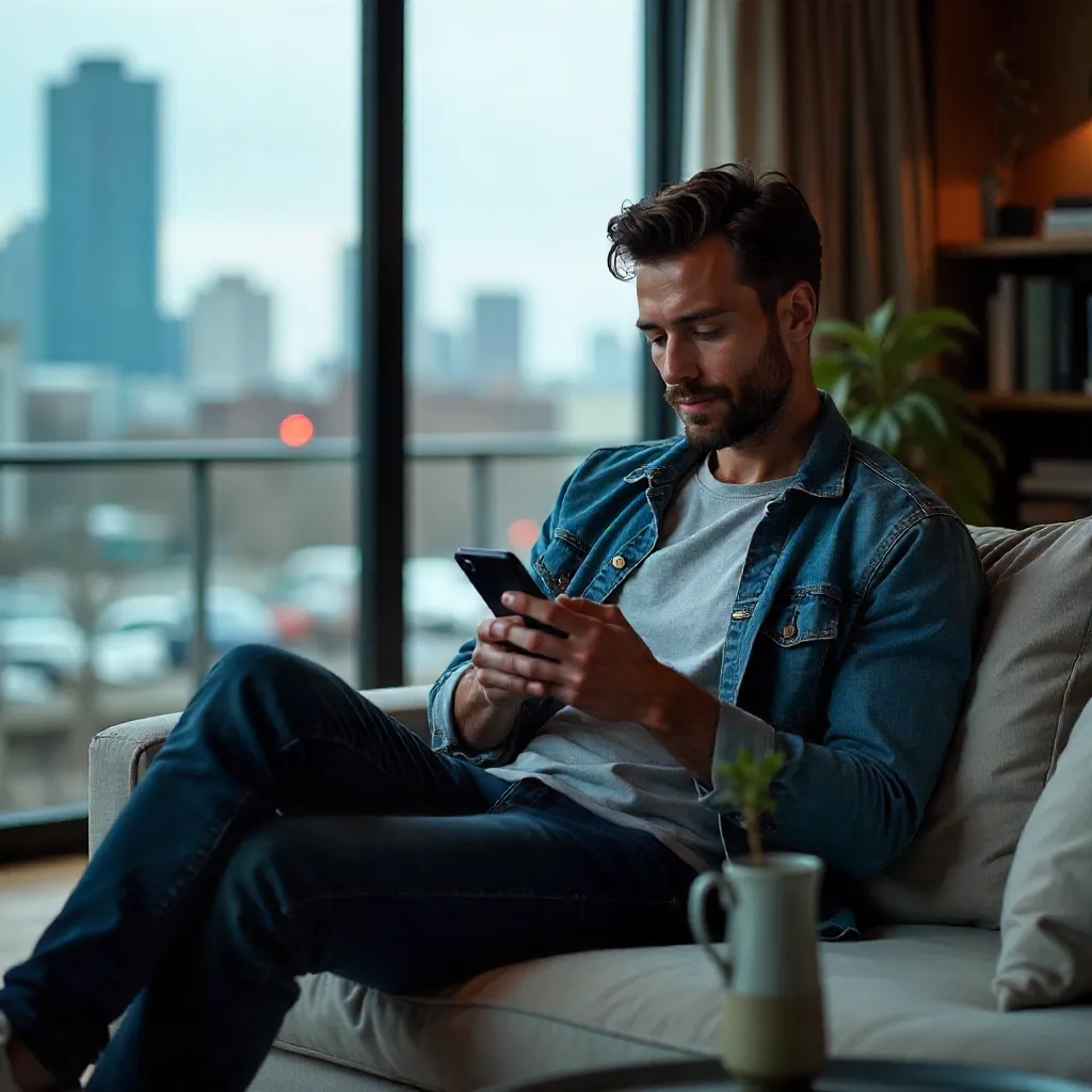 Casual City Backdrop: Man on Phone Inside