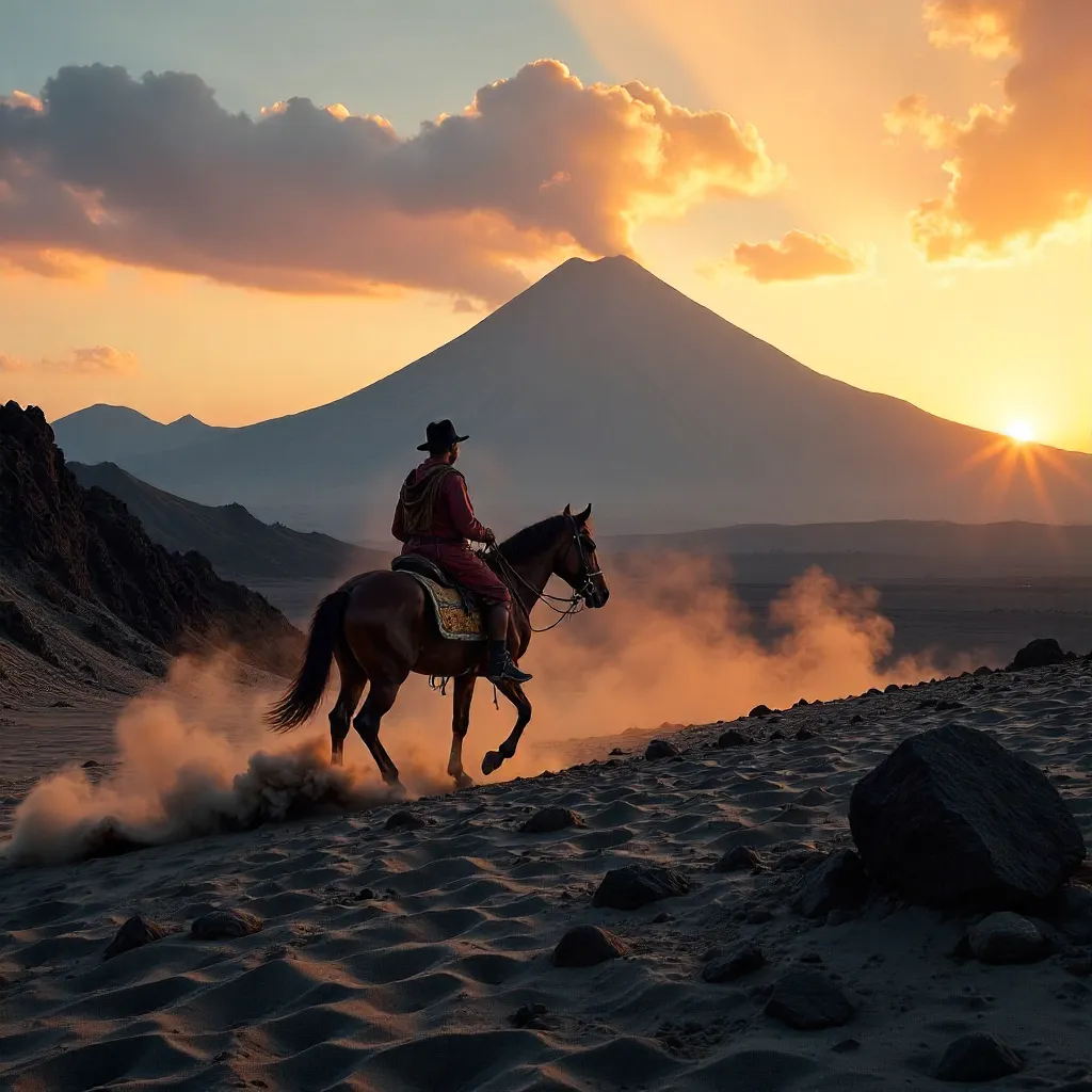 Rider on Horseback Across Mount Bromo's Sea of Sand
