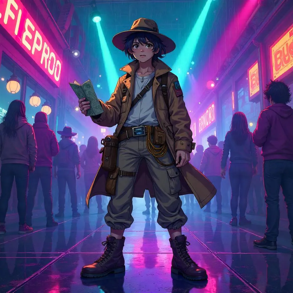 Neon Nightclub Explorer: Anime Adventurer in a Club