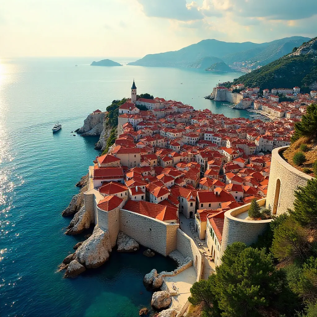 Aerial View of Dubrovnik's Old Town Coastline
