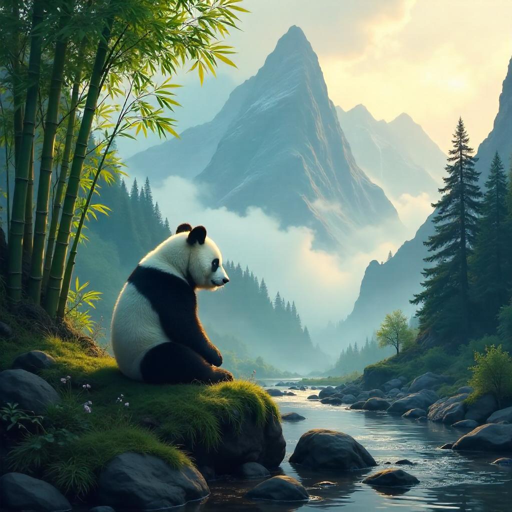 Panda in a Mountain Valley – Concept Art