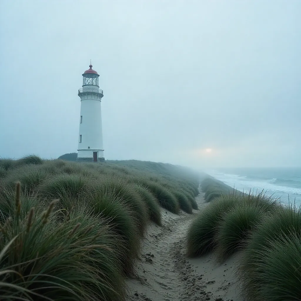 Vertical Fogbound Barra Lighthouse in Aveiro